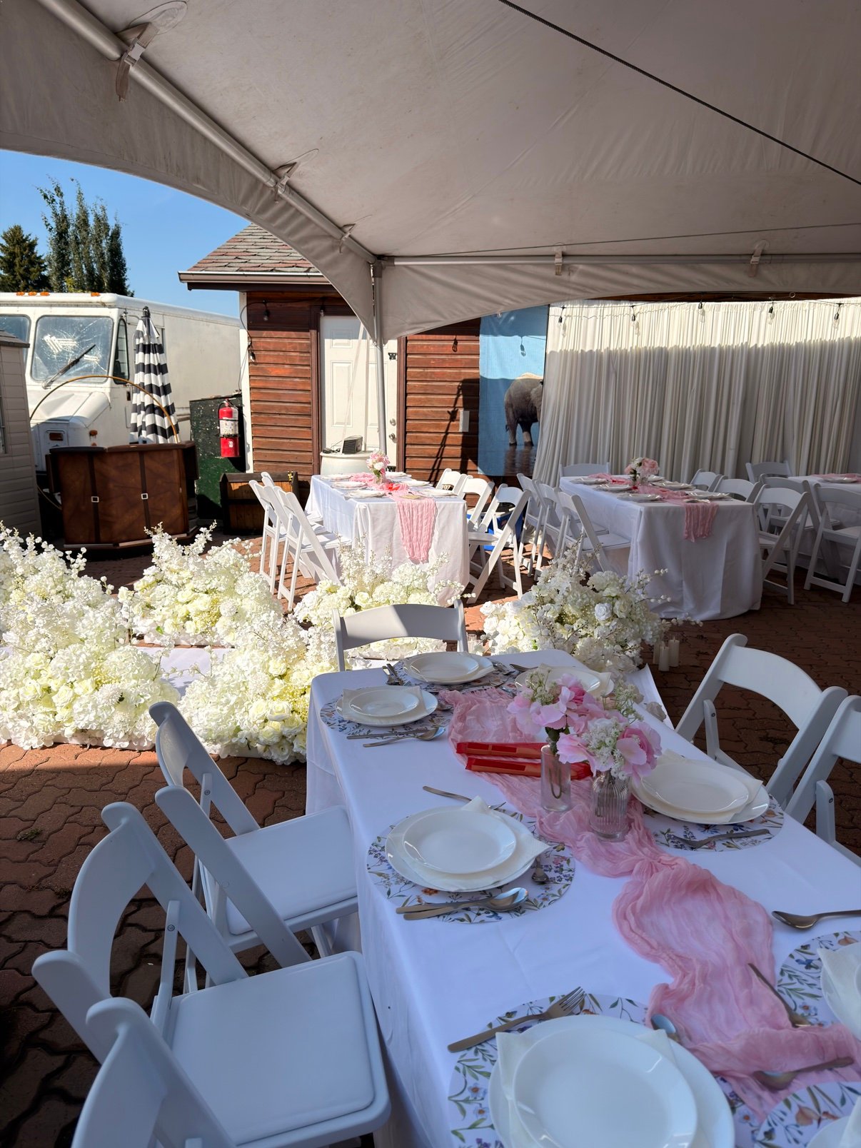 Purple balloon and picnic bridal setup by Penbaga Events